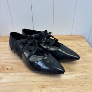 Christian Siriano Black Pointed Lace-Up Flats